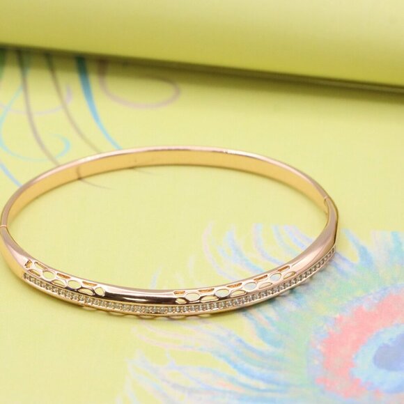 Rose Gold Bangle with Oval Cutout & Delicate Crystal Lining, XPBL0420 - Picture 3 of 11